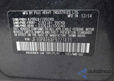 2015 Subaru Impreza 2.0I Sport Premium z USA, uszkodzony, nr VIN JF1GPAT6XF9227433